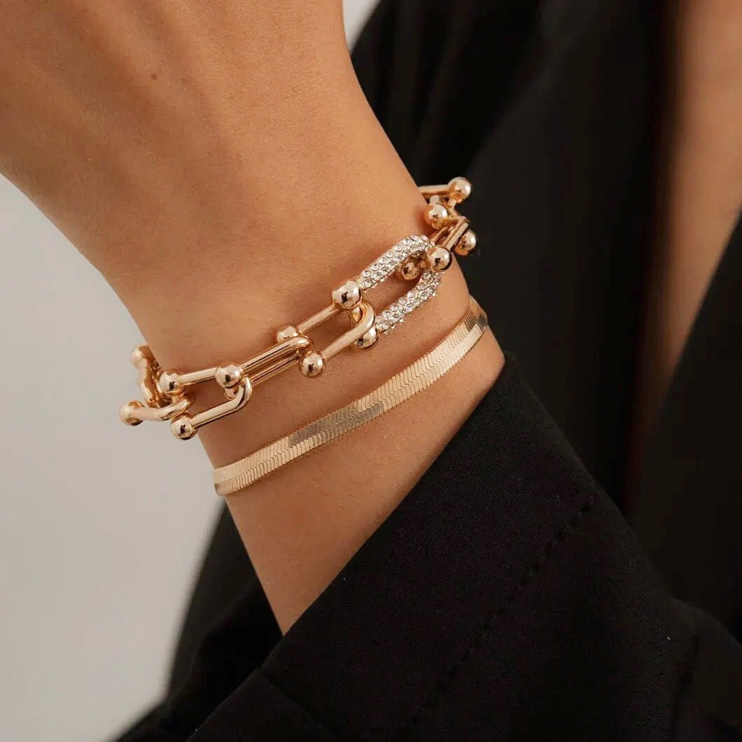 2pc Statement Chain Lock & Herringbone Bracelet - Aryomi