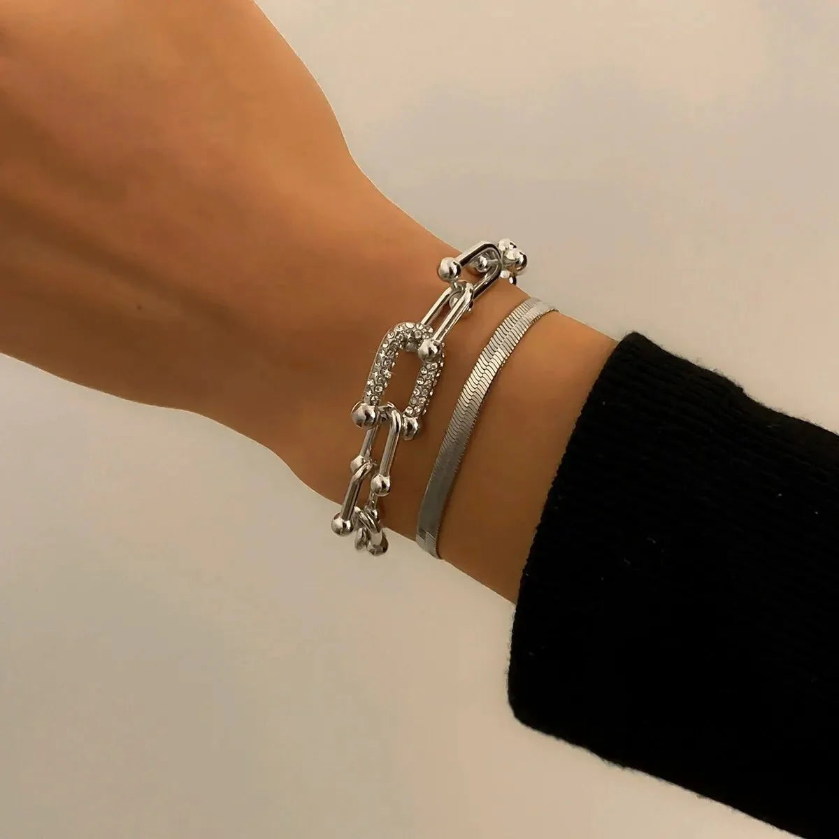 2pc Statement Chain Lock & Herringbone Bracelet - Aryomi
