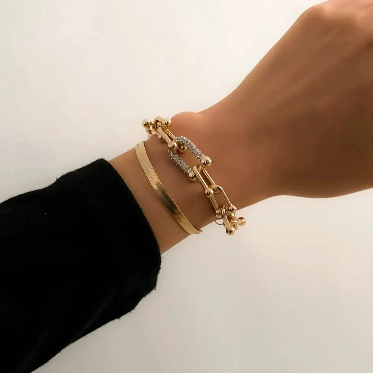 2pc Statement Chain Lock & Herringbone Bracelet - Aryomi