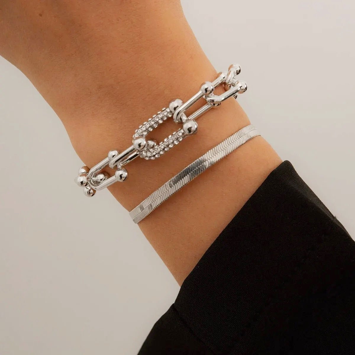 2pc Statement Chain Lock & Herringbone Bracelet - Aryomi