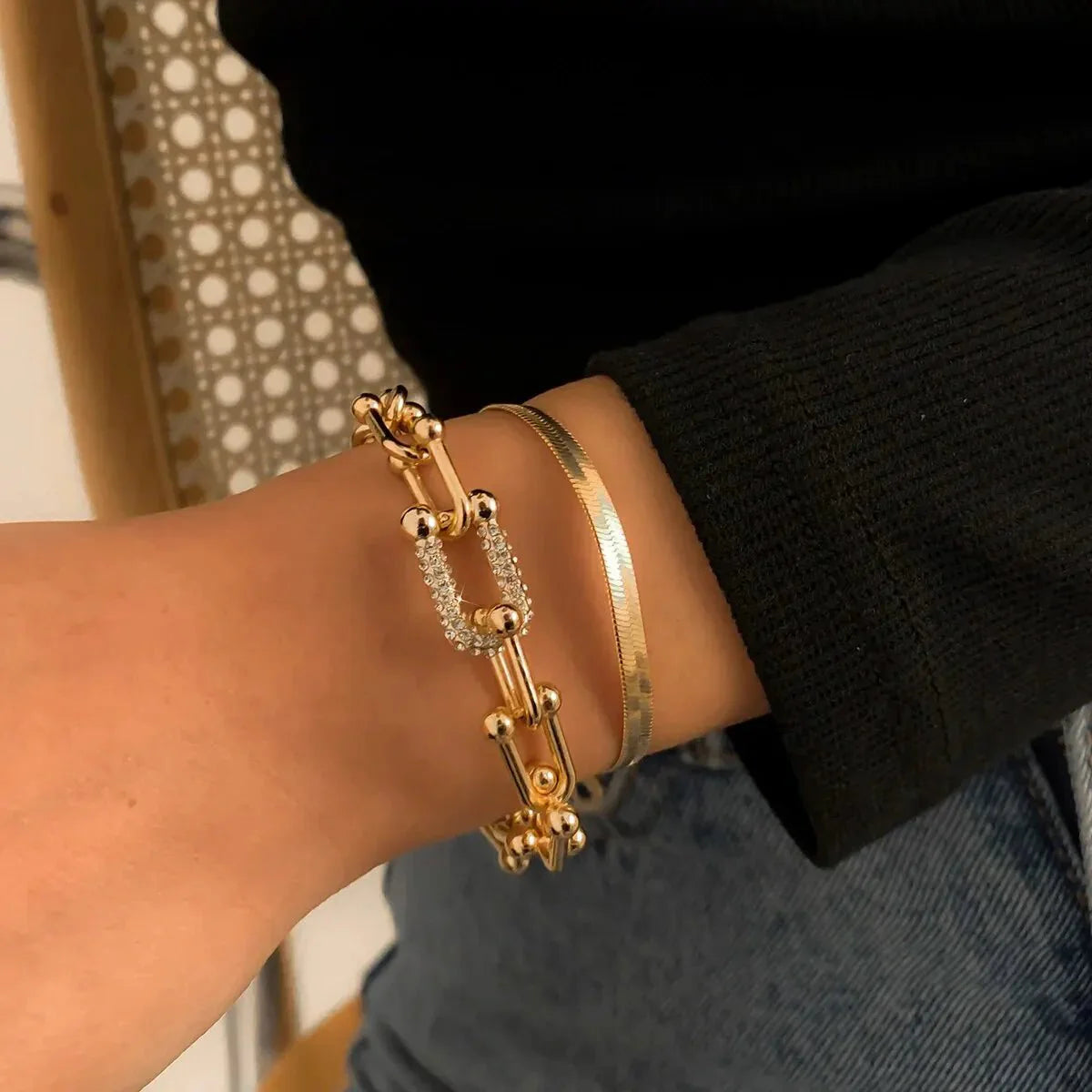 2pc Statement Chain Lock & Herringbone Bracelet - Aryomi