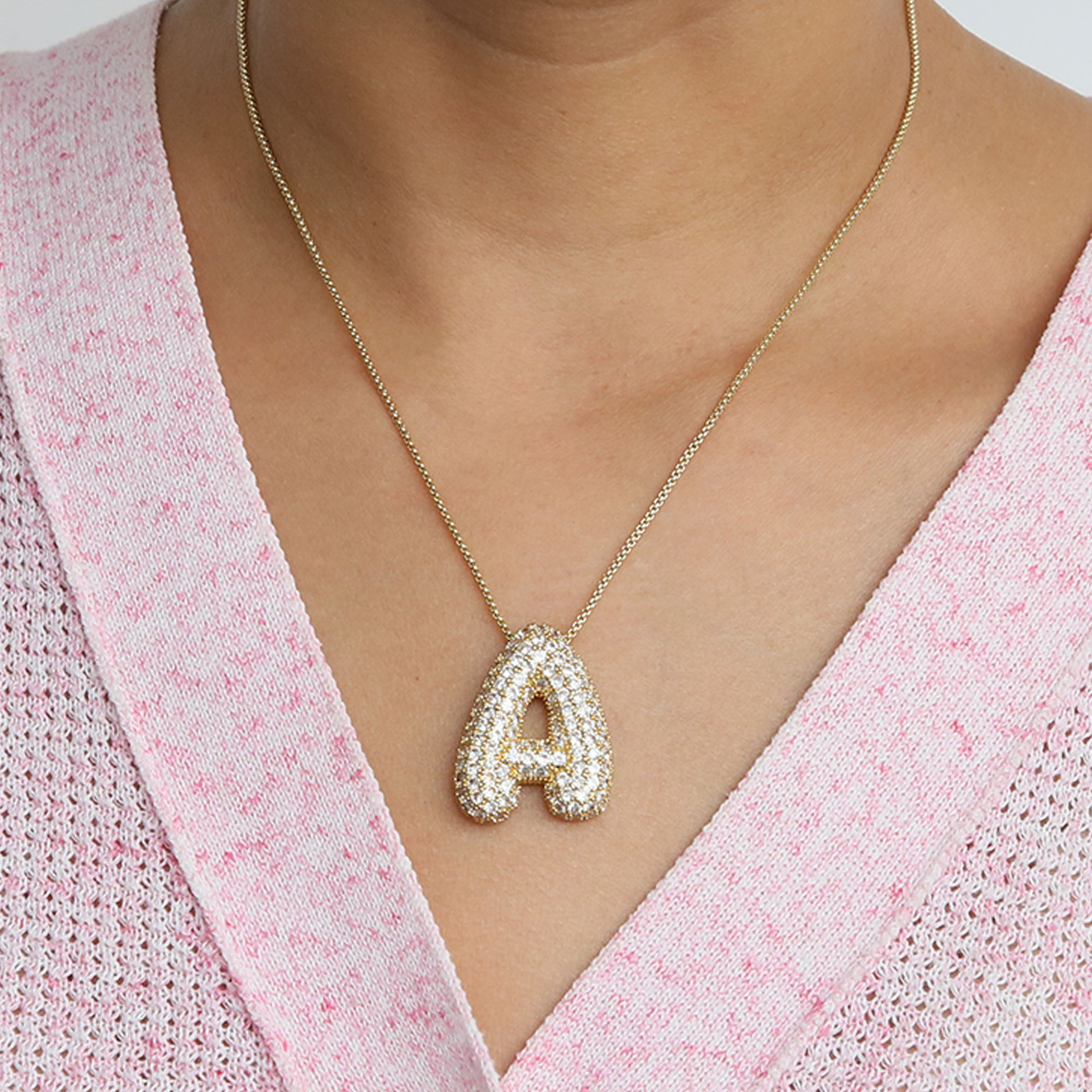 Chunky Bubble Diamond Dazzle Initial Necklaces