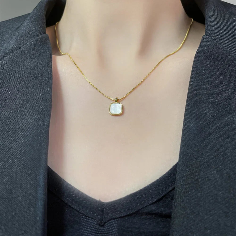 Dainty Shell Square Satellite Chain Necklace