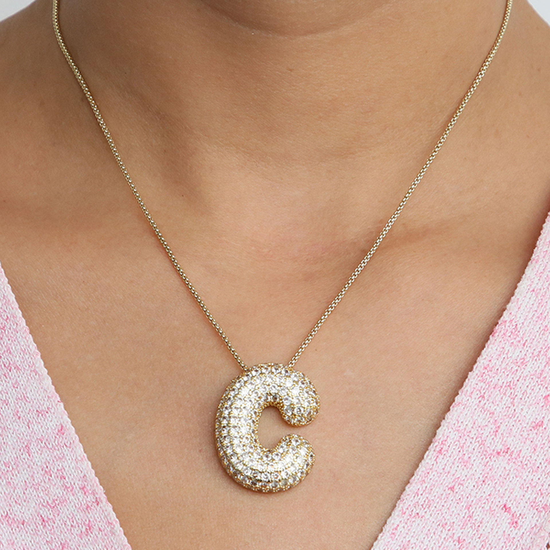 Chunky Bubble Diamond Dazzle Initial Necklaces