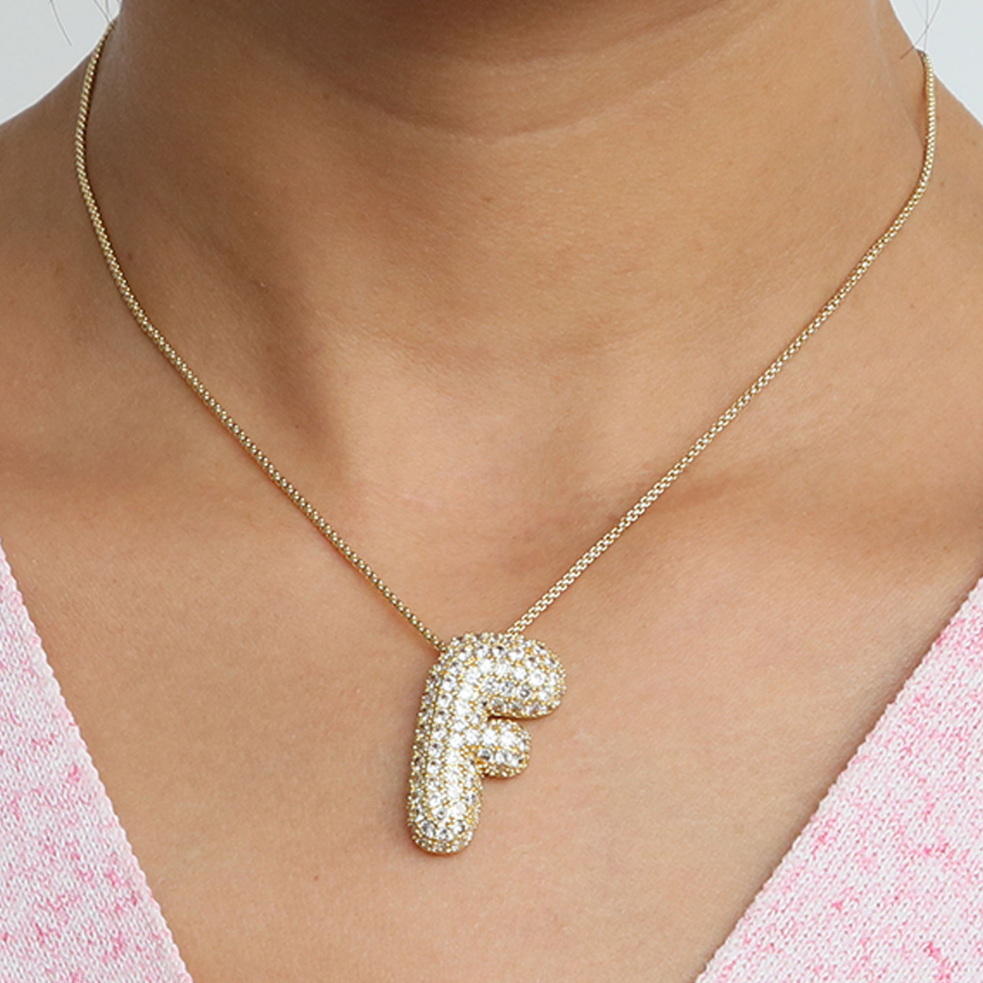 Chunky Bubble Diamond Dazzle Initial Necklaces