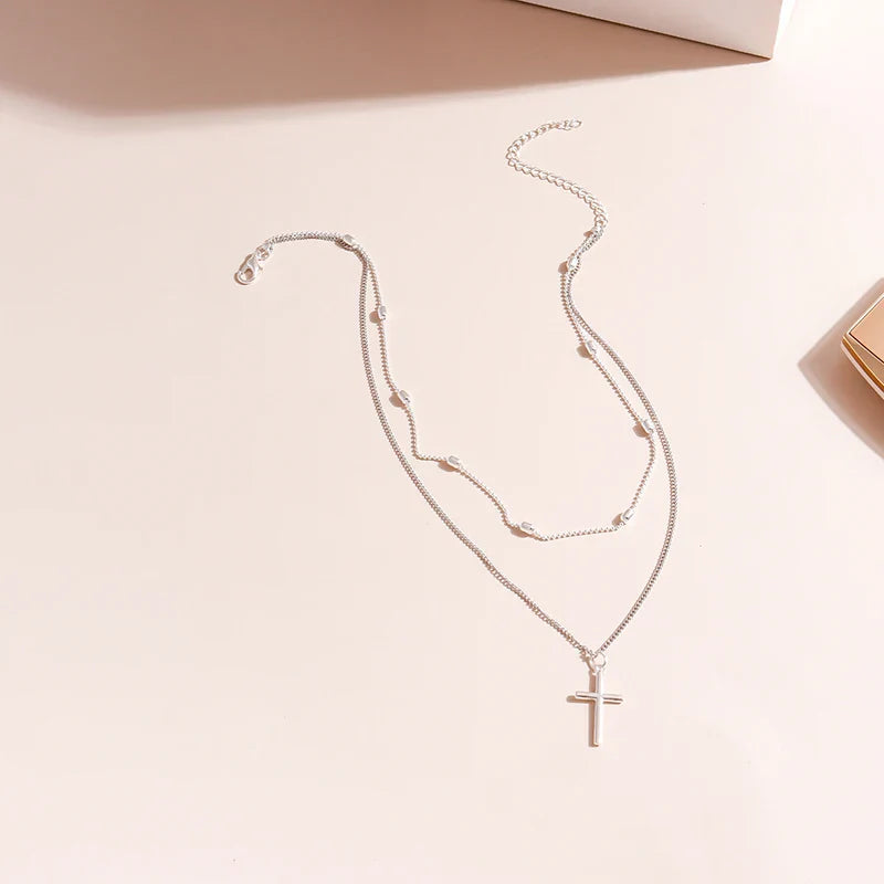 Dainty Layered Choker and Cross Necklace