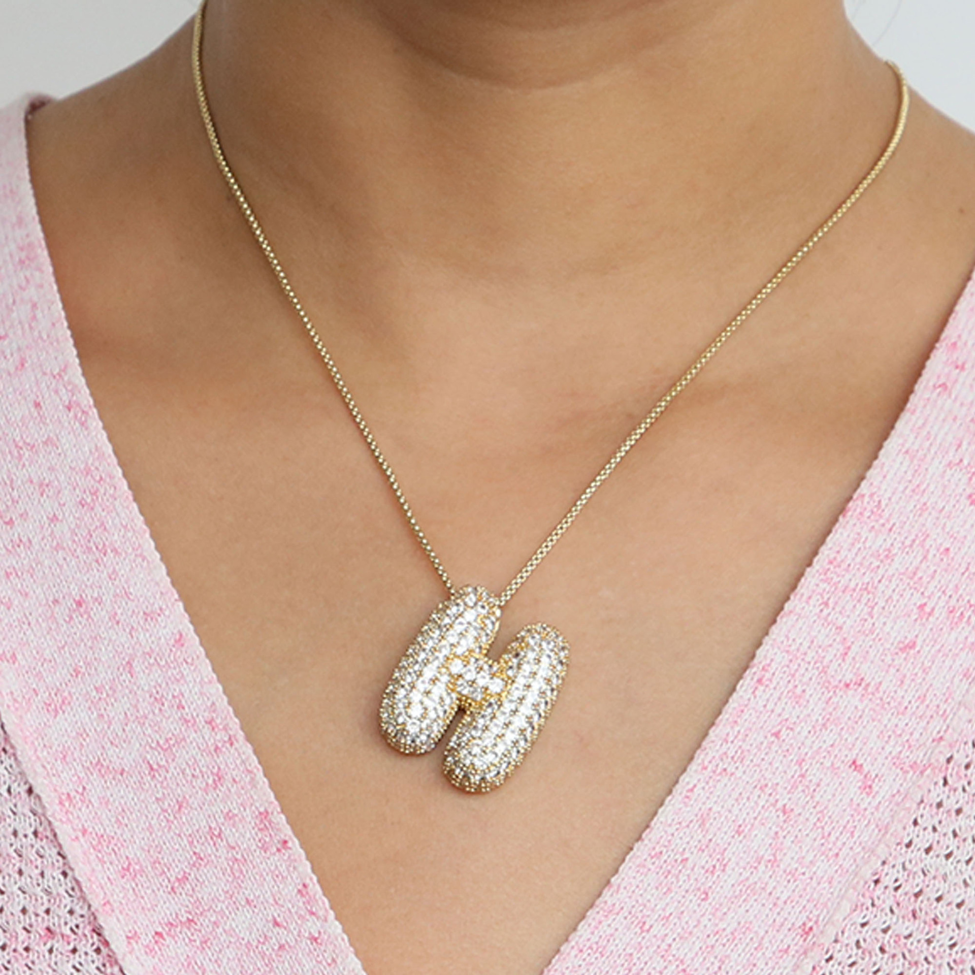 Chunky Bubble Diamond Dazzle Initial Necklaces
