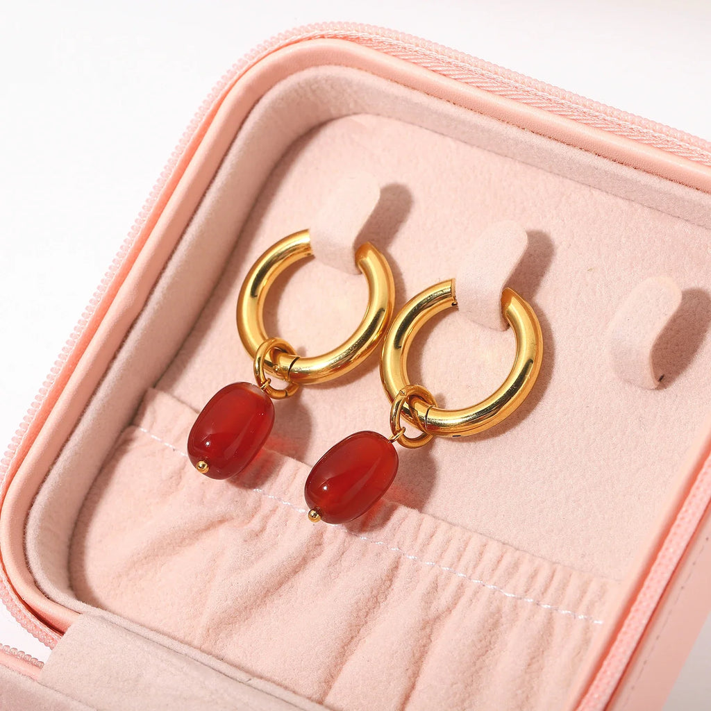 Dainty Carnelian Huggie Hoop Earrings