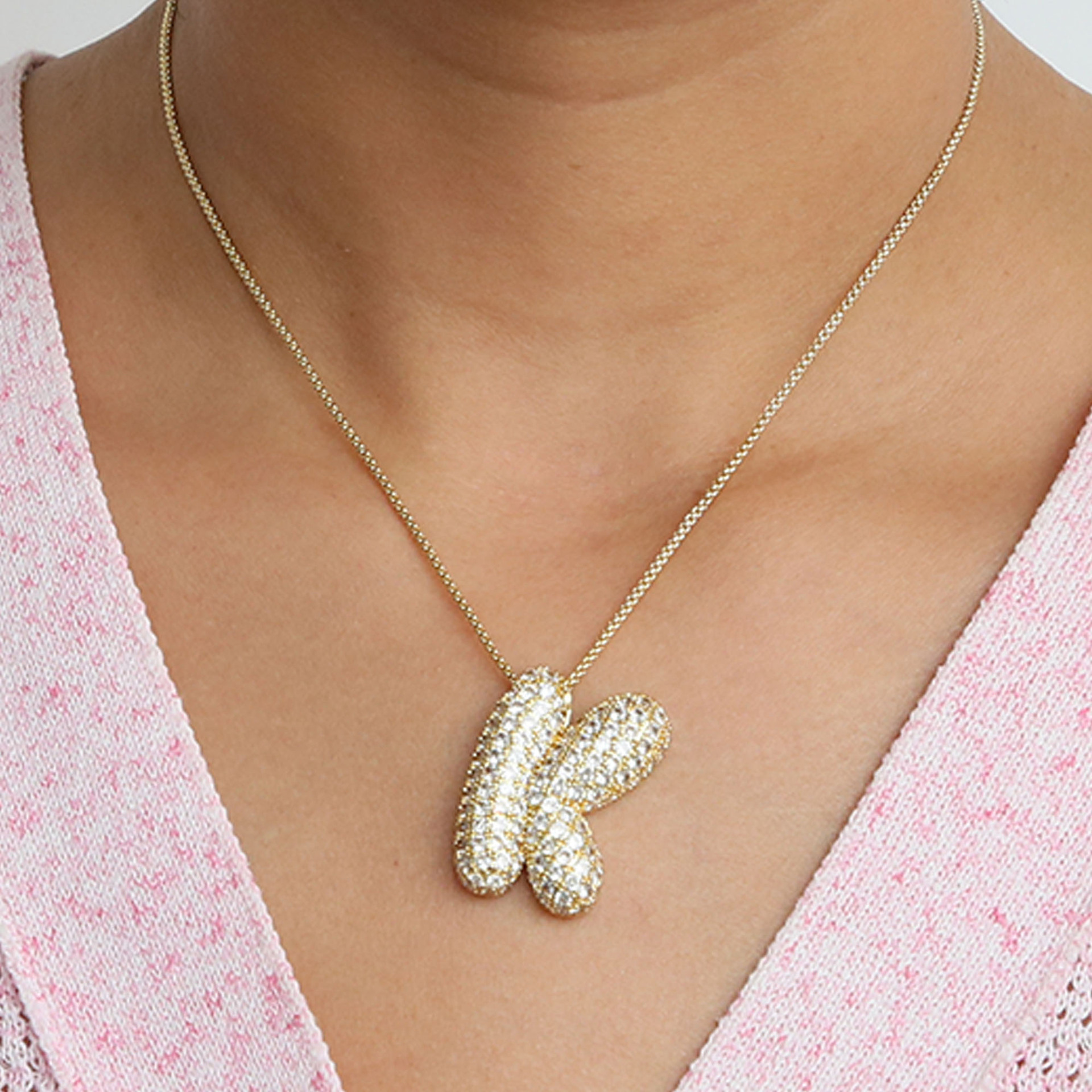 Chunky Bubble Diamond Dazzle Initial Necklaces
