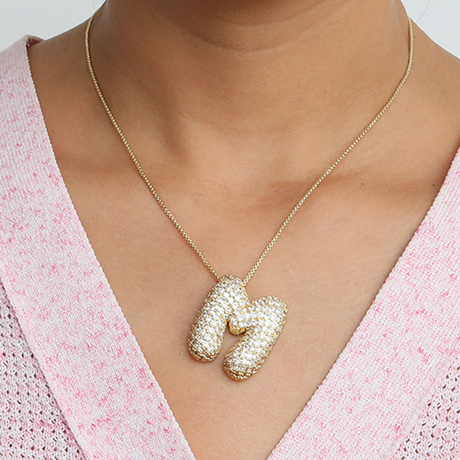 Chunky Bubble Diamond Dazzle Initial Necklaces