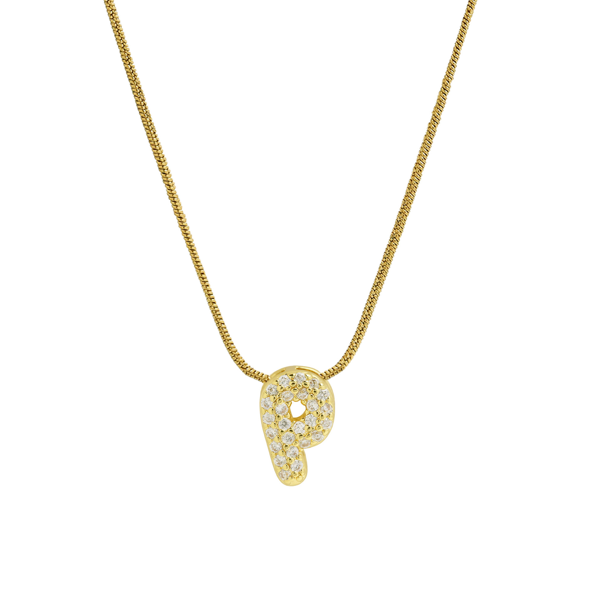 Diamond Bubble Letter Initial Necklace