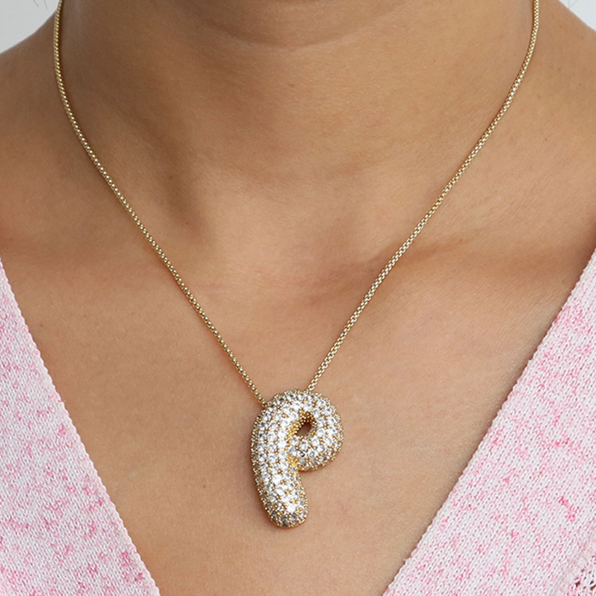 Chunky Bubble Diamond Dazzle Initial Necklaces