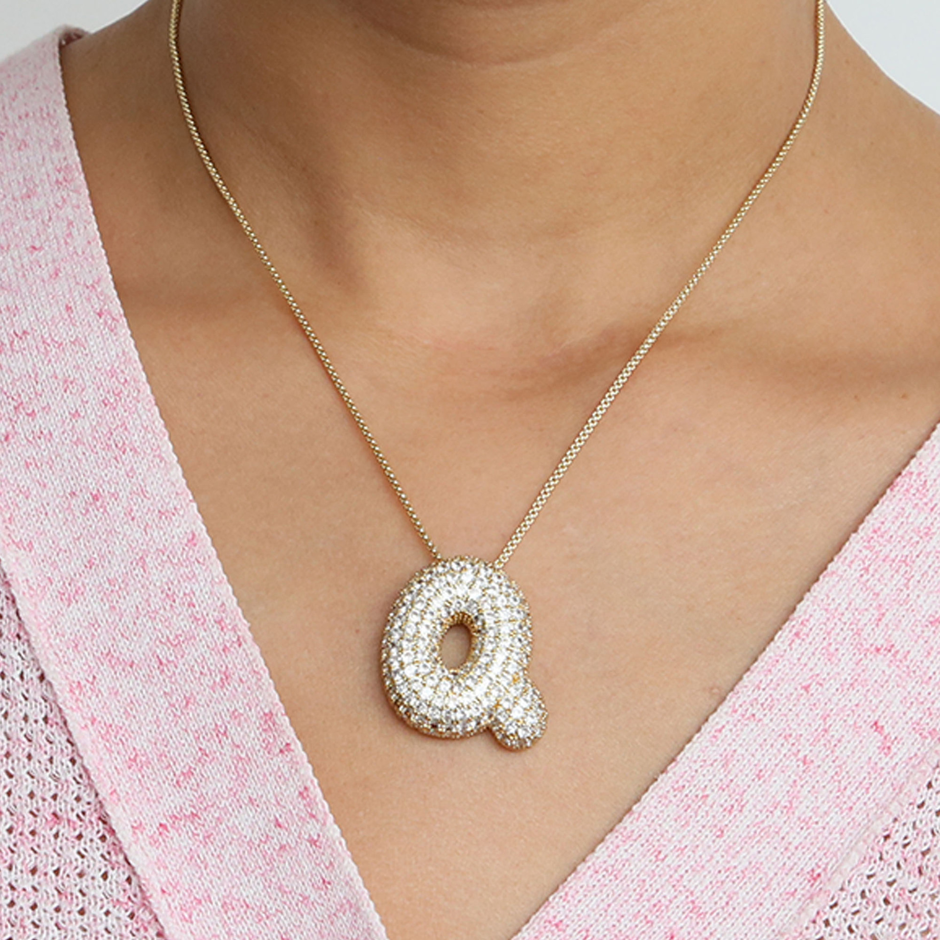 Chunky Bubble Diamond Dazzle Initial Necklaces