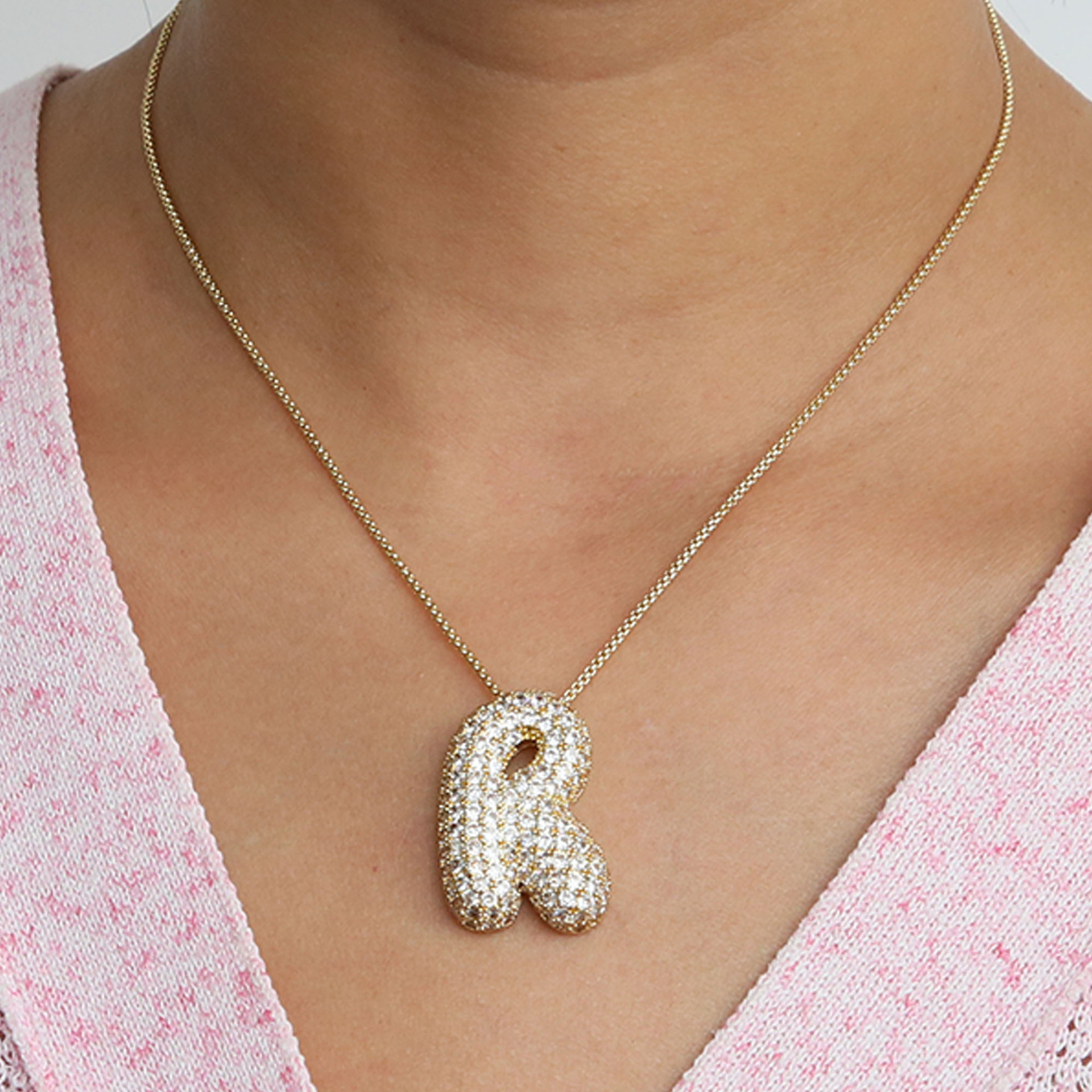 Chunky Bubble Diamond Dazzle Initial Necklaces