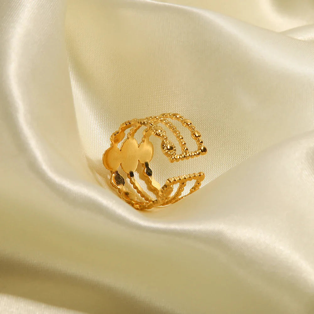 18k Triple Rose Stone Ring Stack