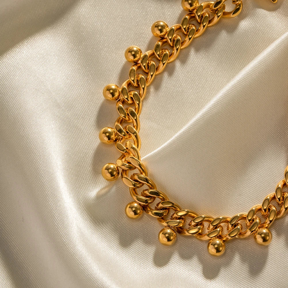 18k Elegant Beaded Cuban Link Bracelet