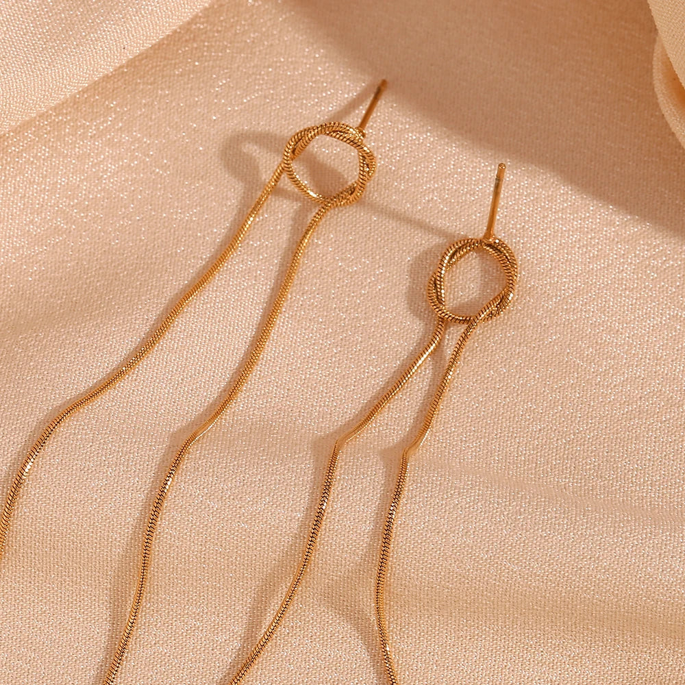 18k Dainty Circle Tassel Earrings