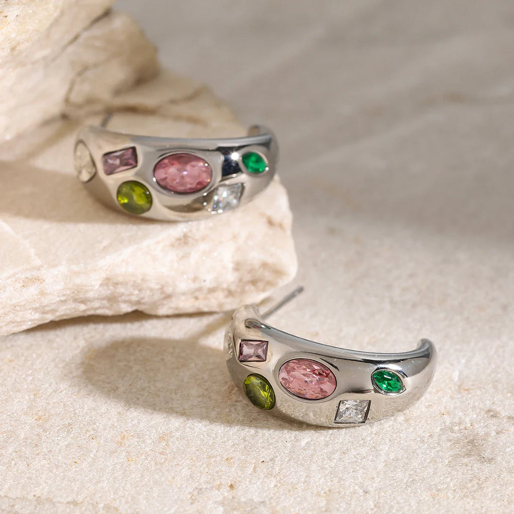 Gem Mine Crescent Moon Stud Earrings