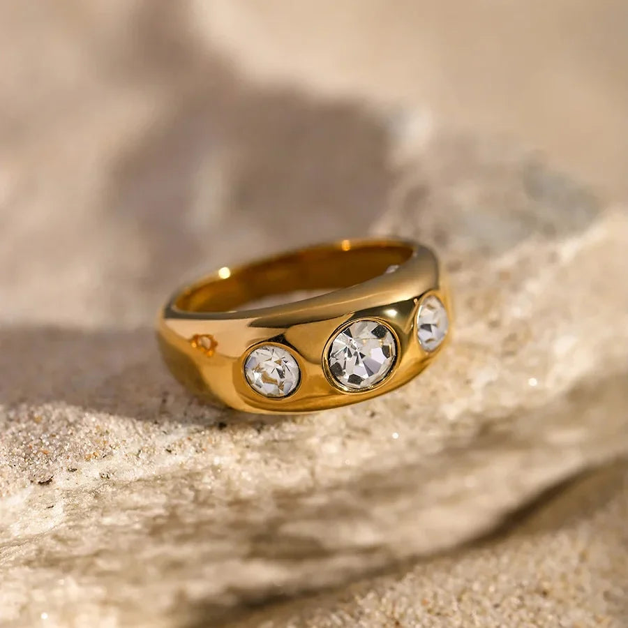 Simple Three Diamond Embedded Ring