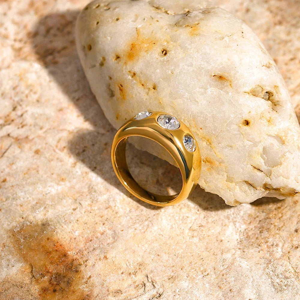 Simple Three Diamond Embedded Ring