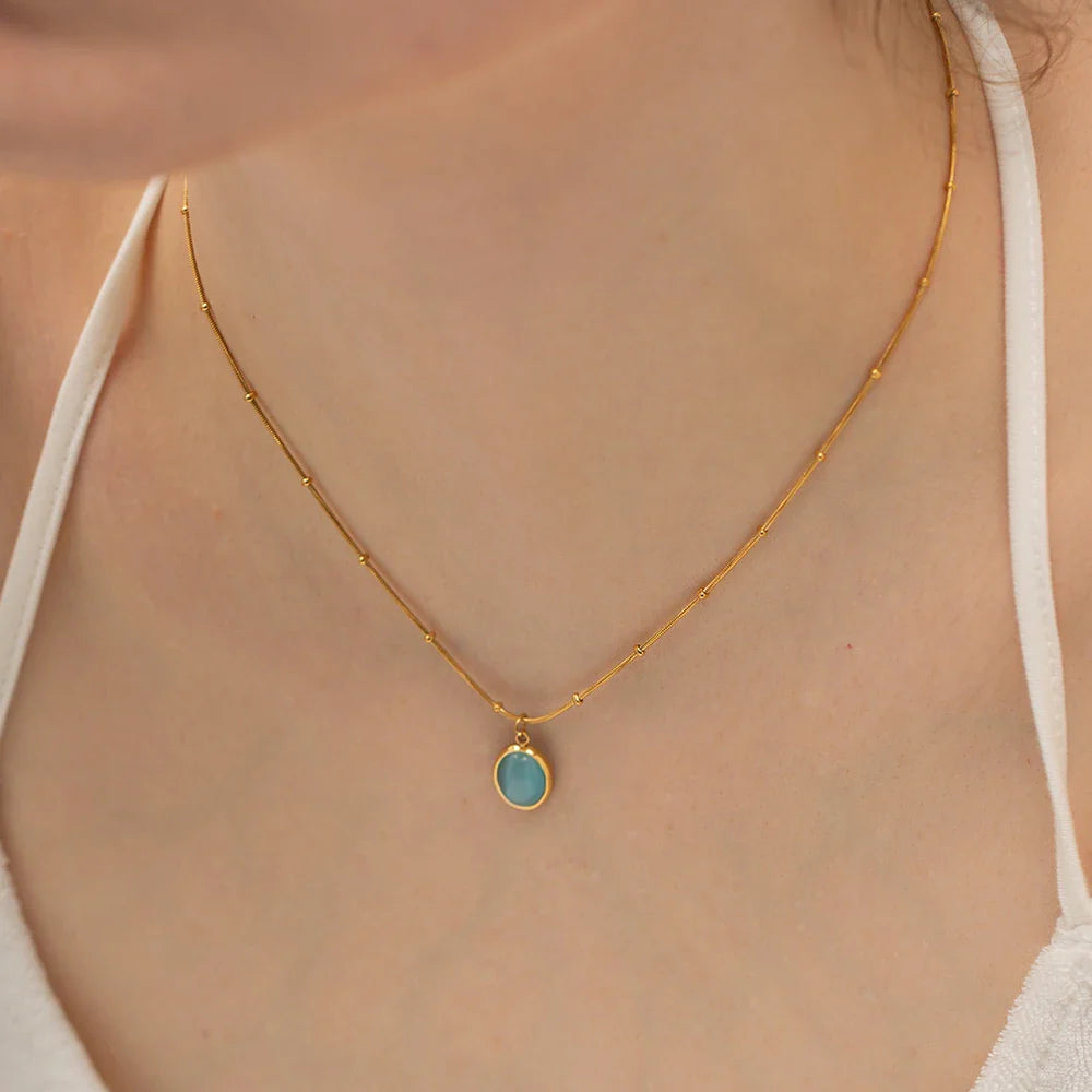 18k Blue Opal Satellite Chain Necklace
