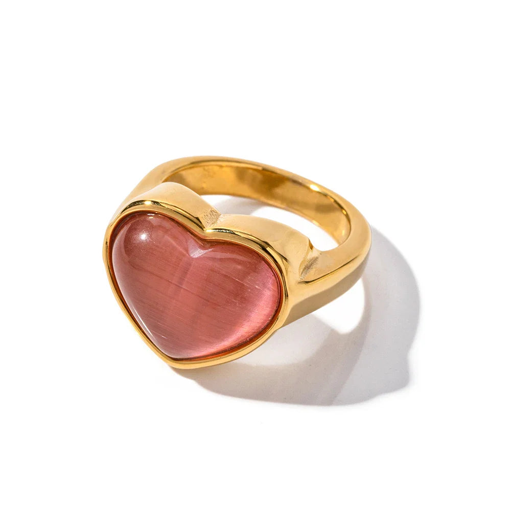 Elegant Pink Heart Stone Ring