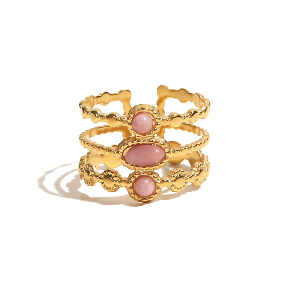 18k Triple Rose Stone Ring Stack