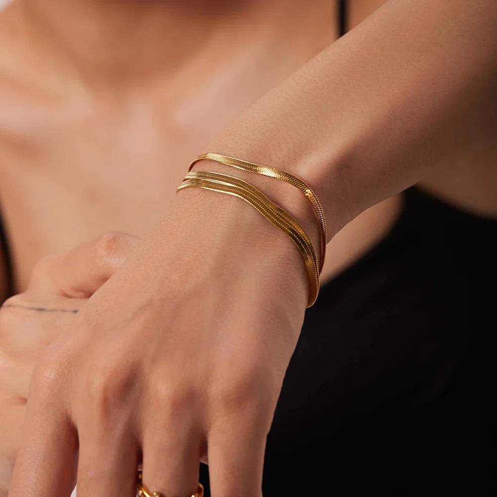 18k Triple Layered Herringbone Bracelet