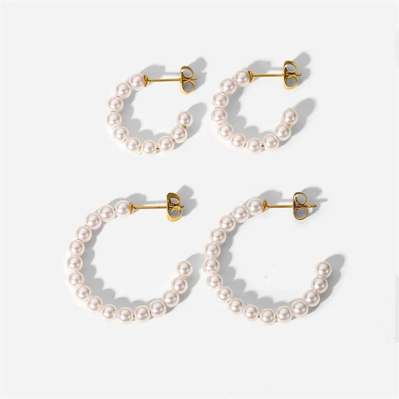 Elegant C Hoop Pearl Earrings