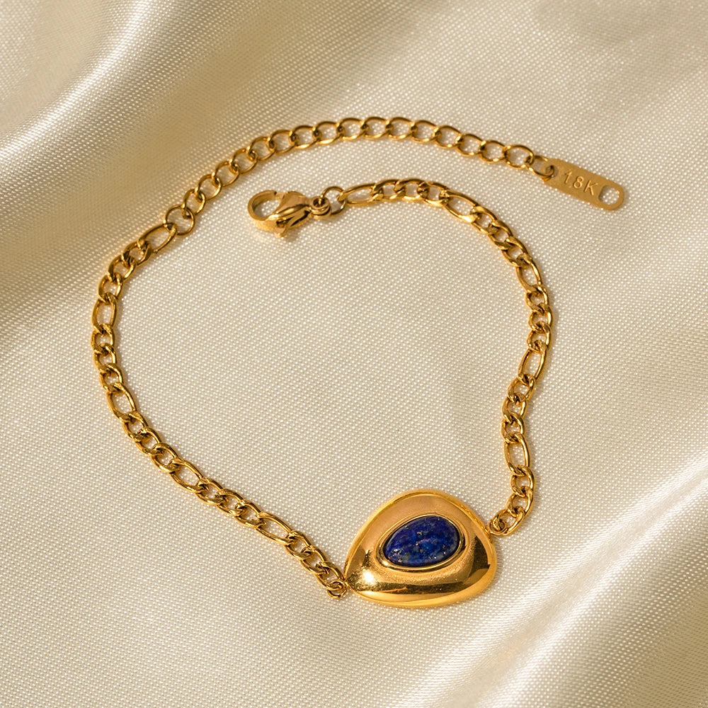 18k Figaro Chain Lapis Bracelet