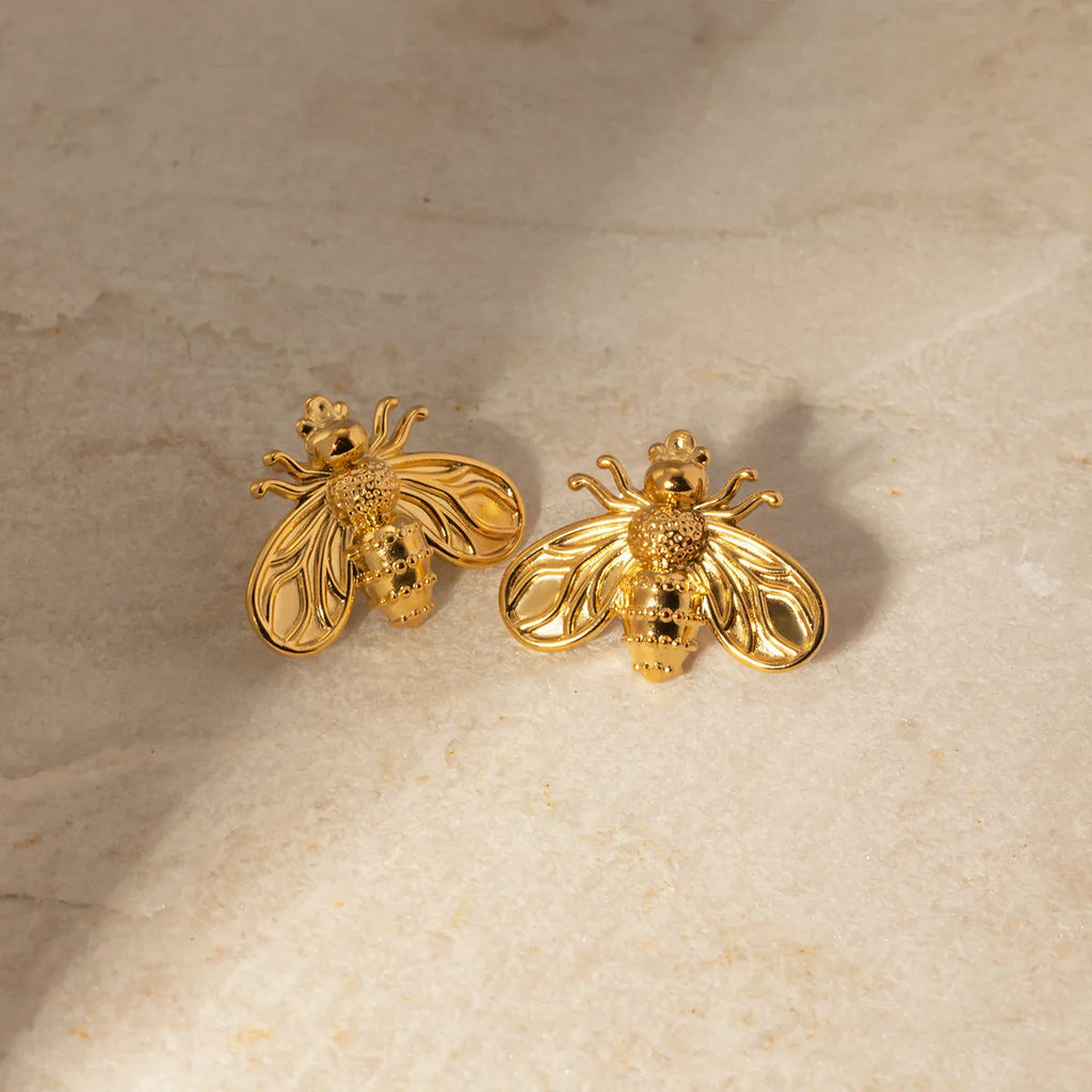Dainty Gold Queen Bee Stud Earrings