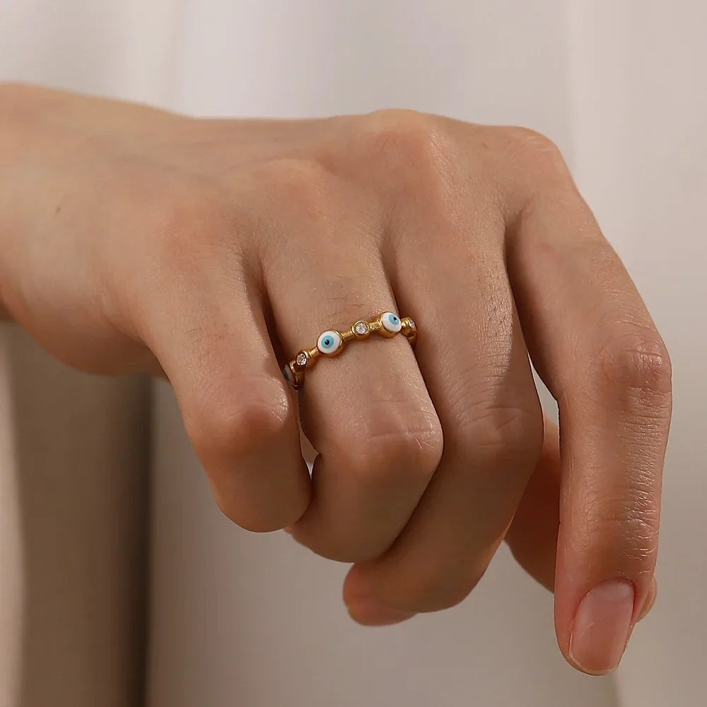 Adjustable Dainty Evil Eye Diamond Ring
