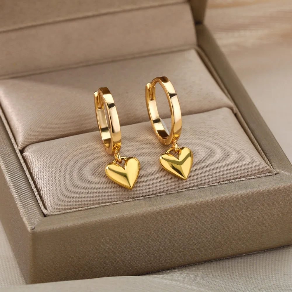 Dainty Heart Dangle Huggie Hoop Earrings
