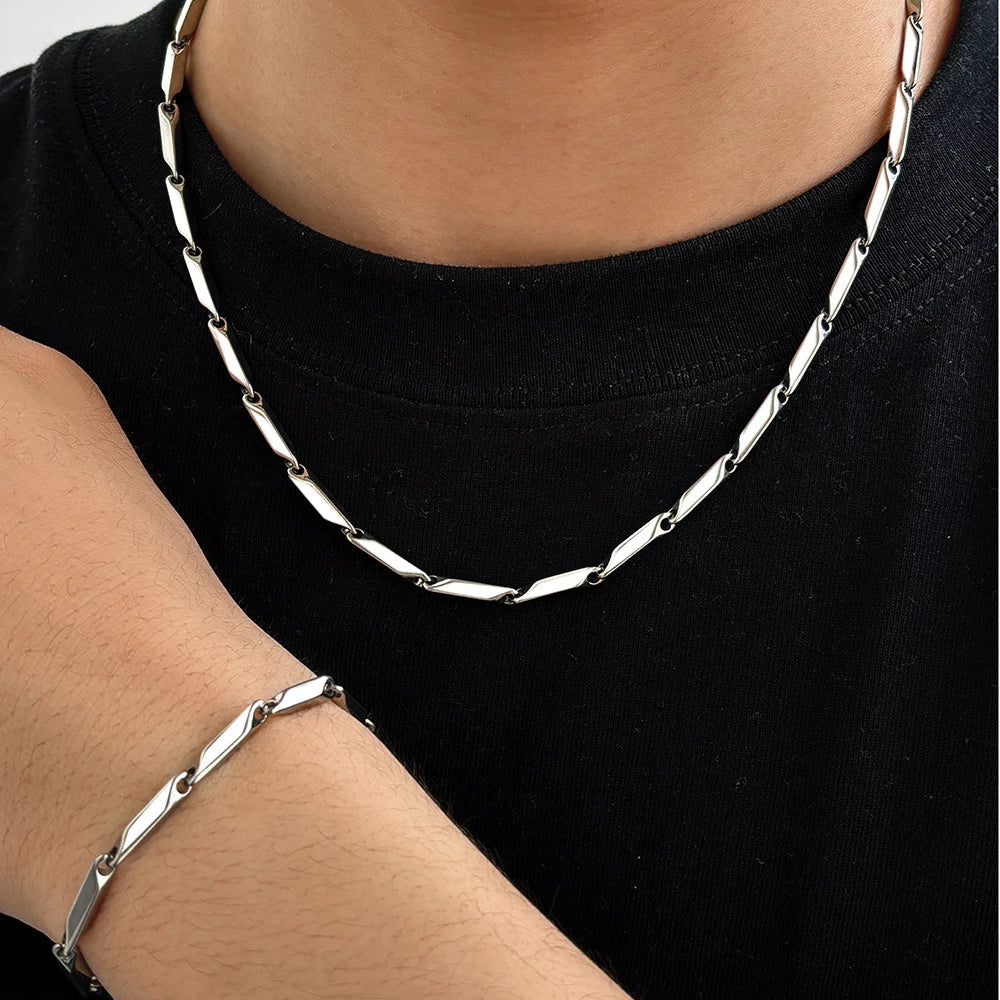 Modern Geometric Chain Necklace and Bracelet Set