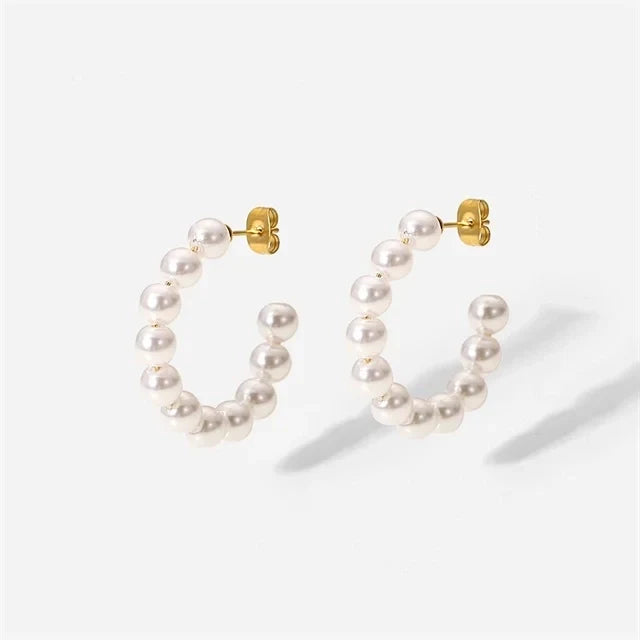 Elegant C Hoop Pearl Earrings
