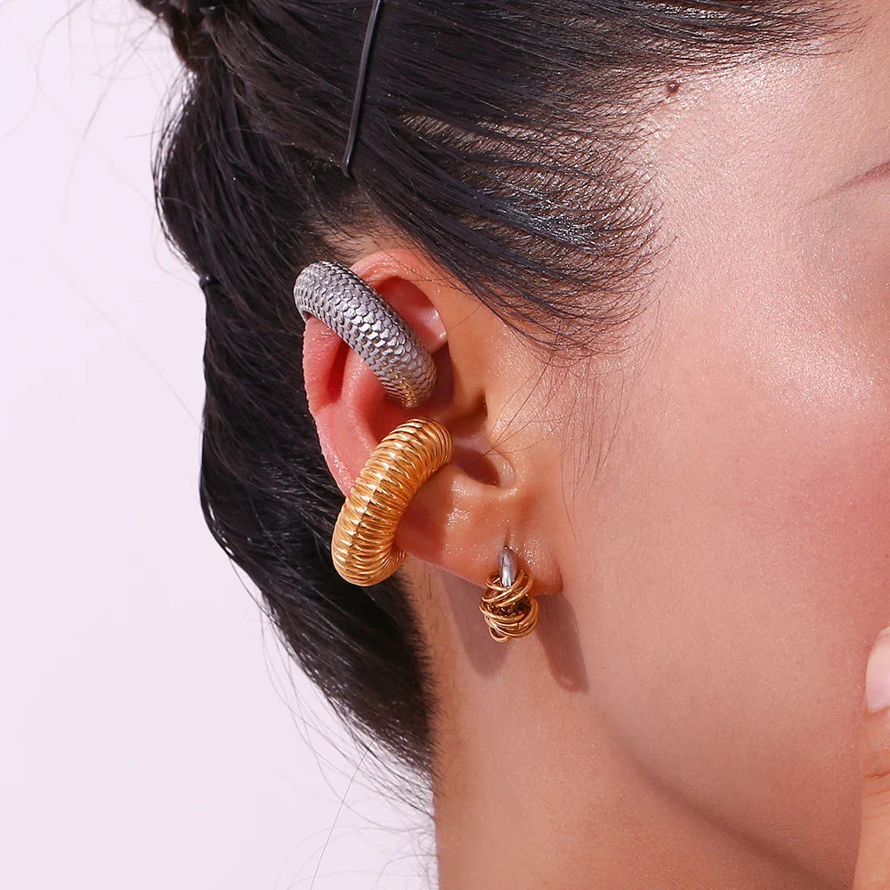 Dainty Two Tone C Hoop Wrapped Earrings