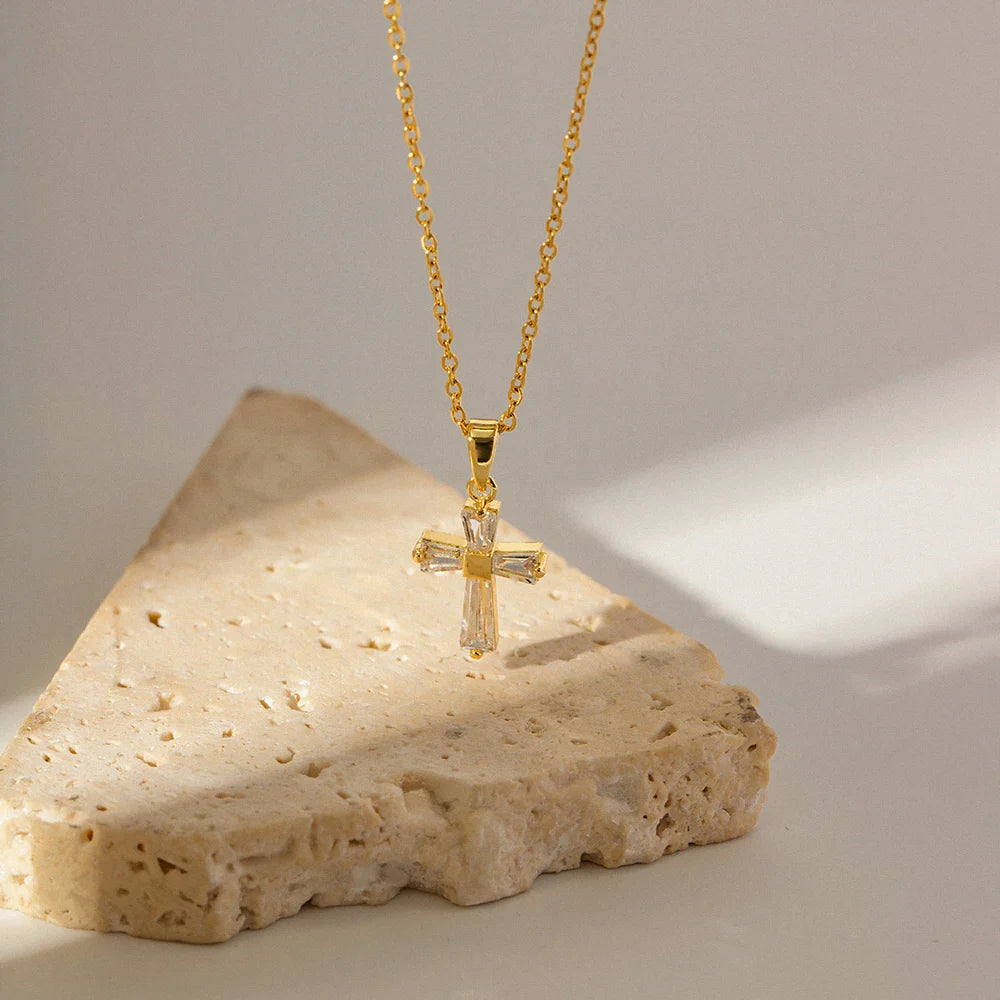 Dainty Diamond Cross Pendant Necklace