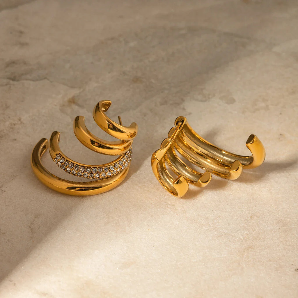 18k Quad Half Hoops Stud Earrings