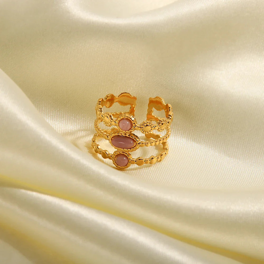 18k Triple Rose Stone Ring Stack