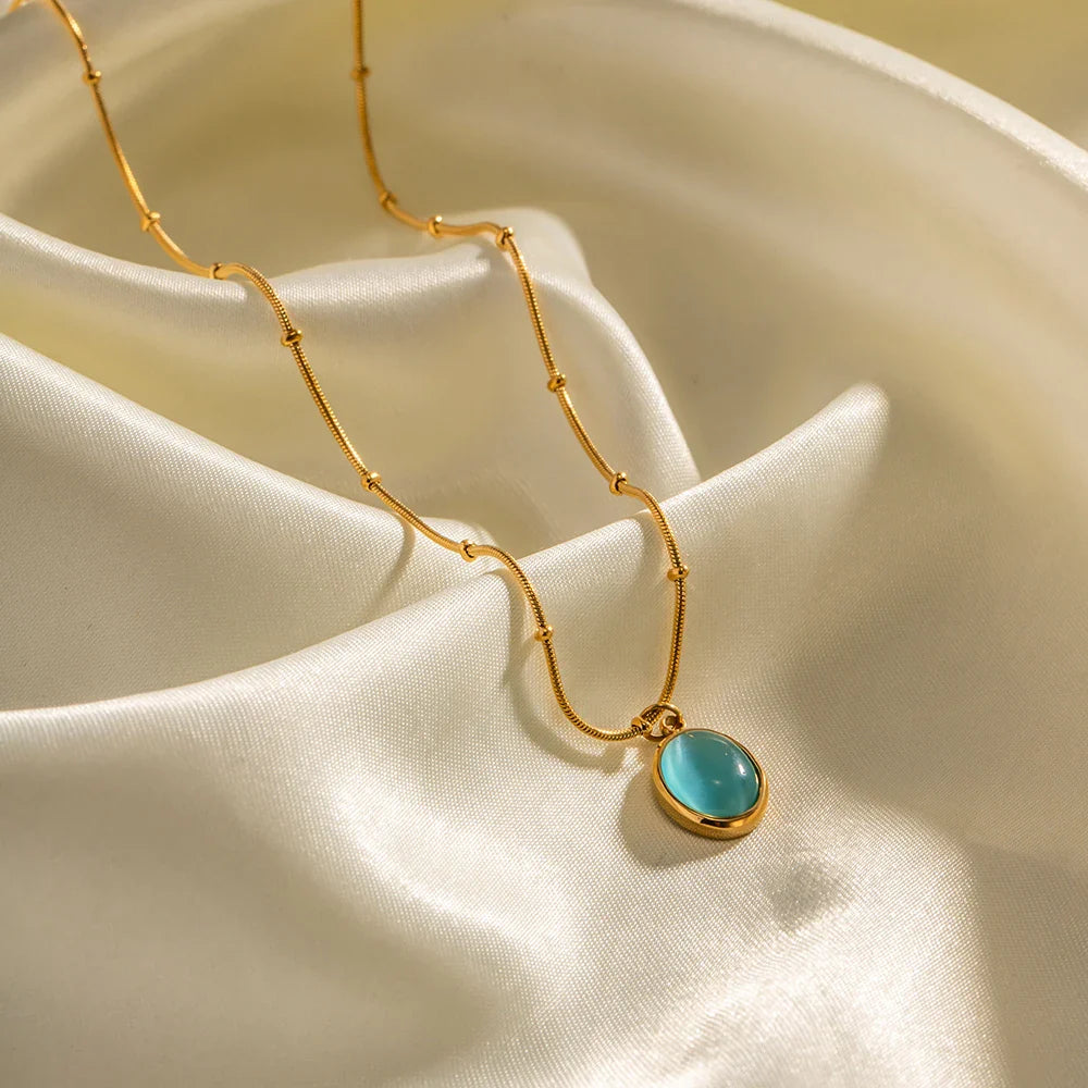 18k Blue Opal Satellite Chain Necklace
