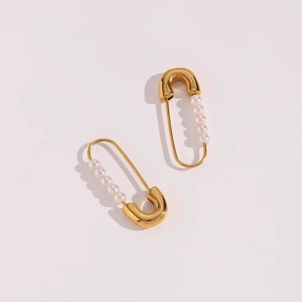 18k Pearl Accented Safety Pin Earrings