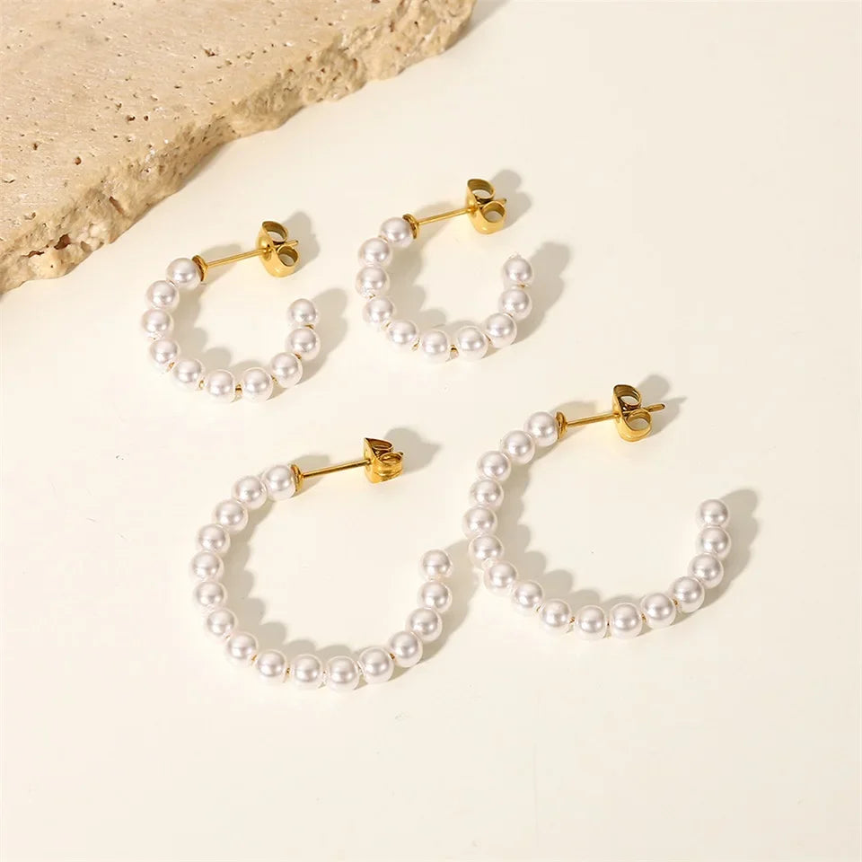 Elegant C Hoop Pearl Earrings