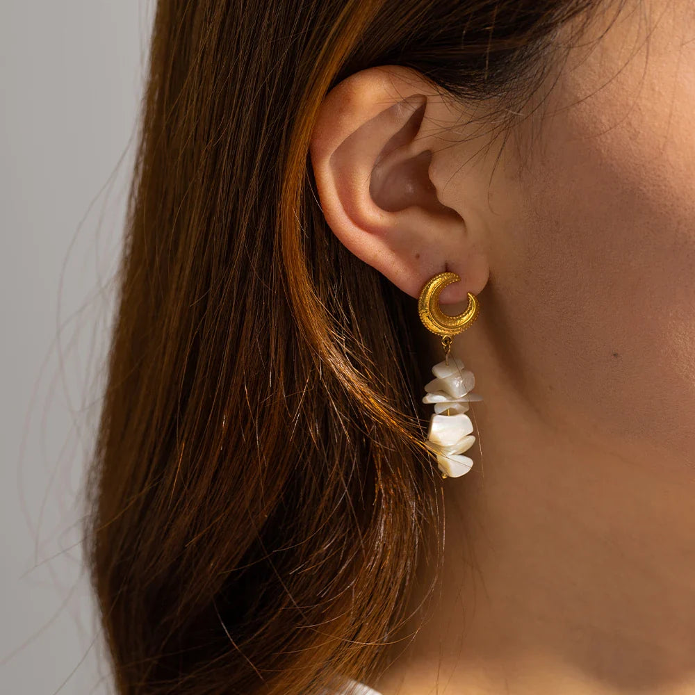Crescent Moon Shell Dangle Earrings