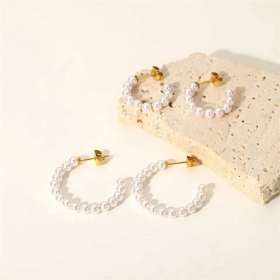 Elegant C Hoop Pearl Earrings