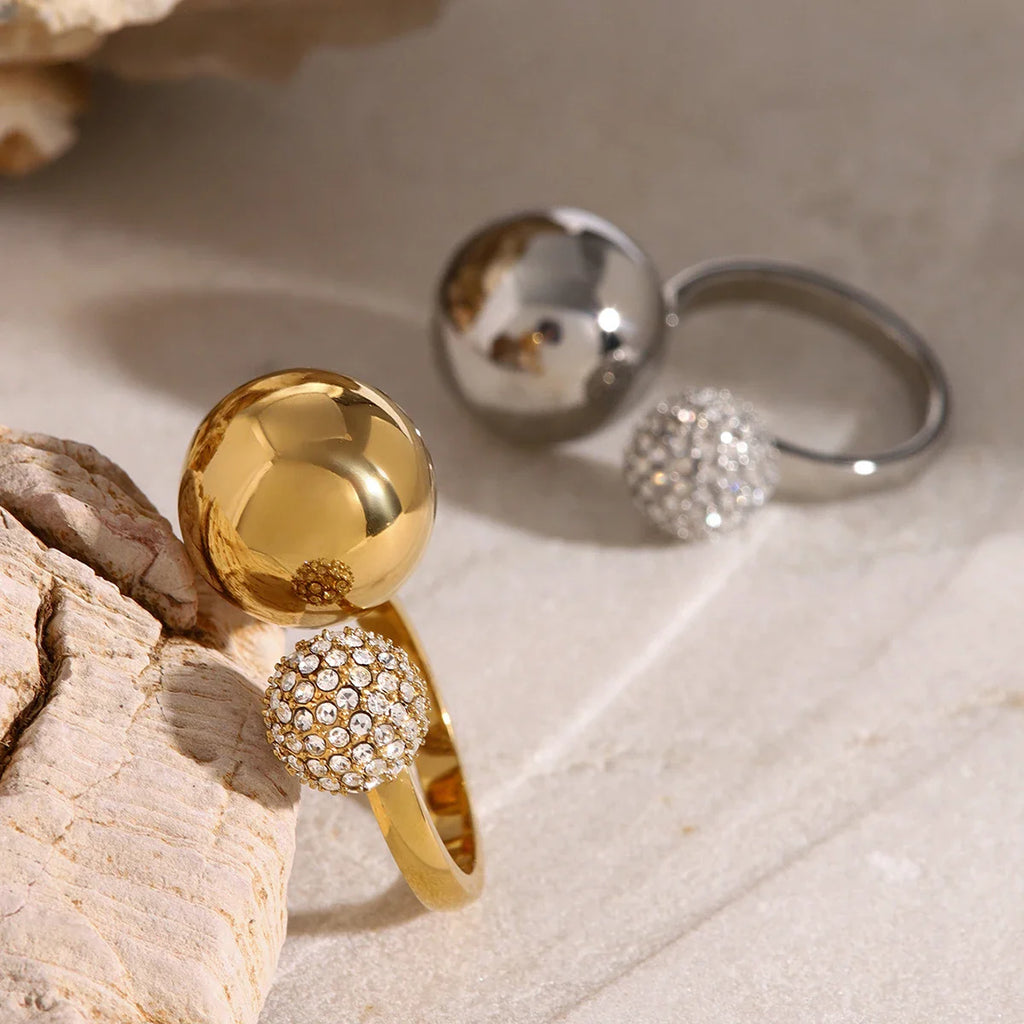 Asymmetric Diamond Accented Sphere Ring
