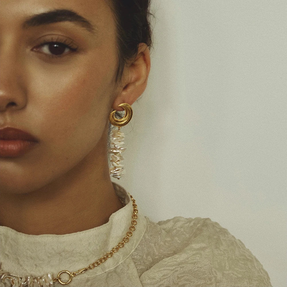 Crescent Moon Shell Dangle Earrings