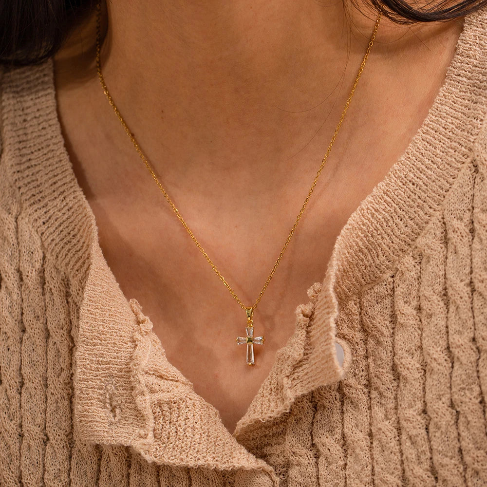 Dainty Diamond Cross Pendant Necklace