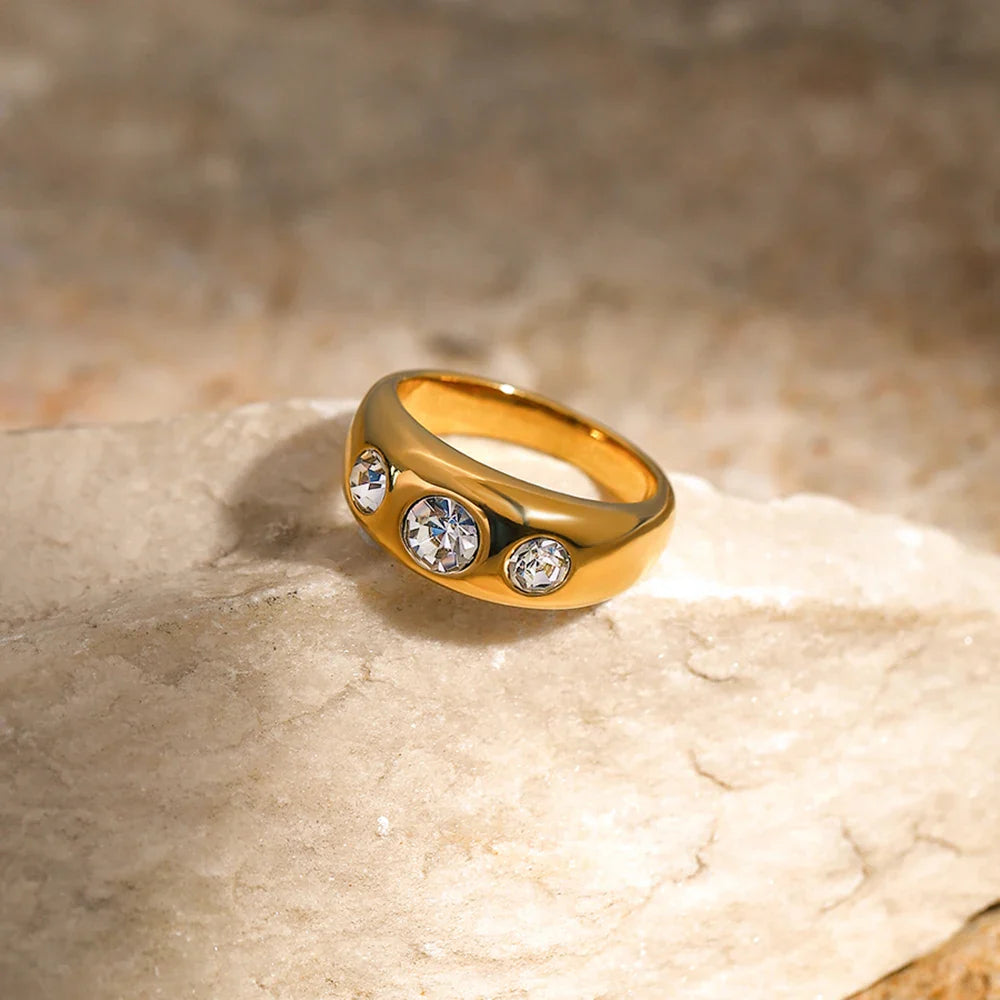 Simple Three Diamond Embedded Ring