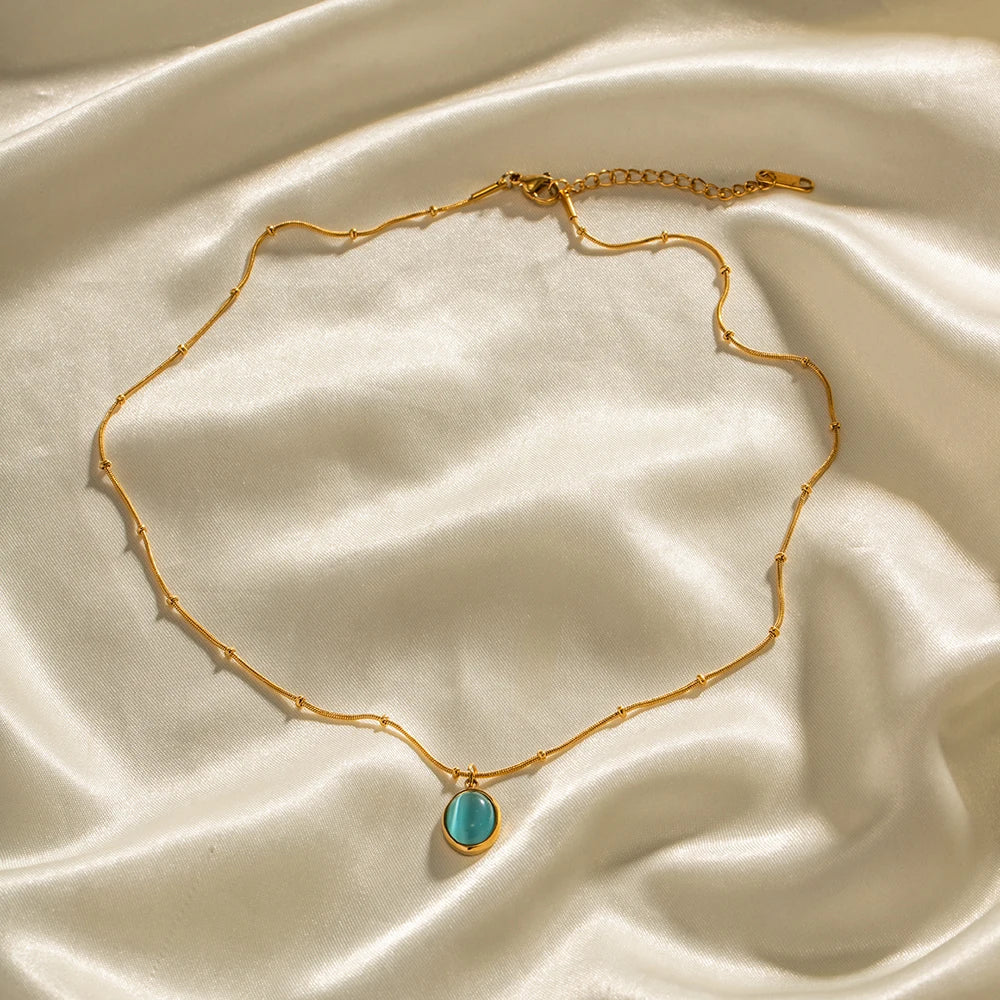 18k Blue Opal Satellite Chain Necklace