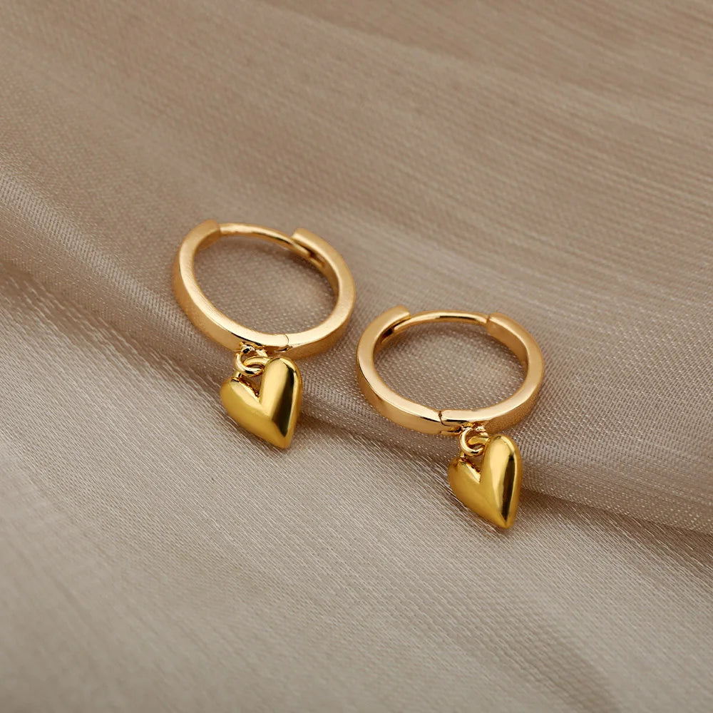 Dainty Heart Dangle Huggie Hoop Earrings